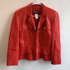 Begedor red leather belted jacket